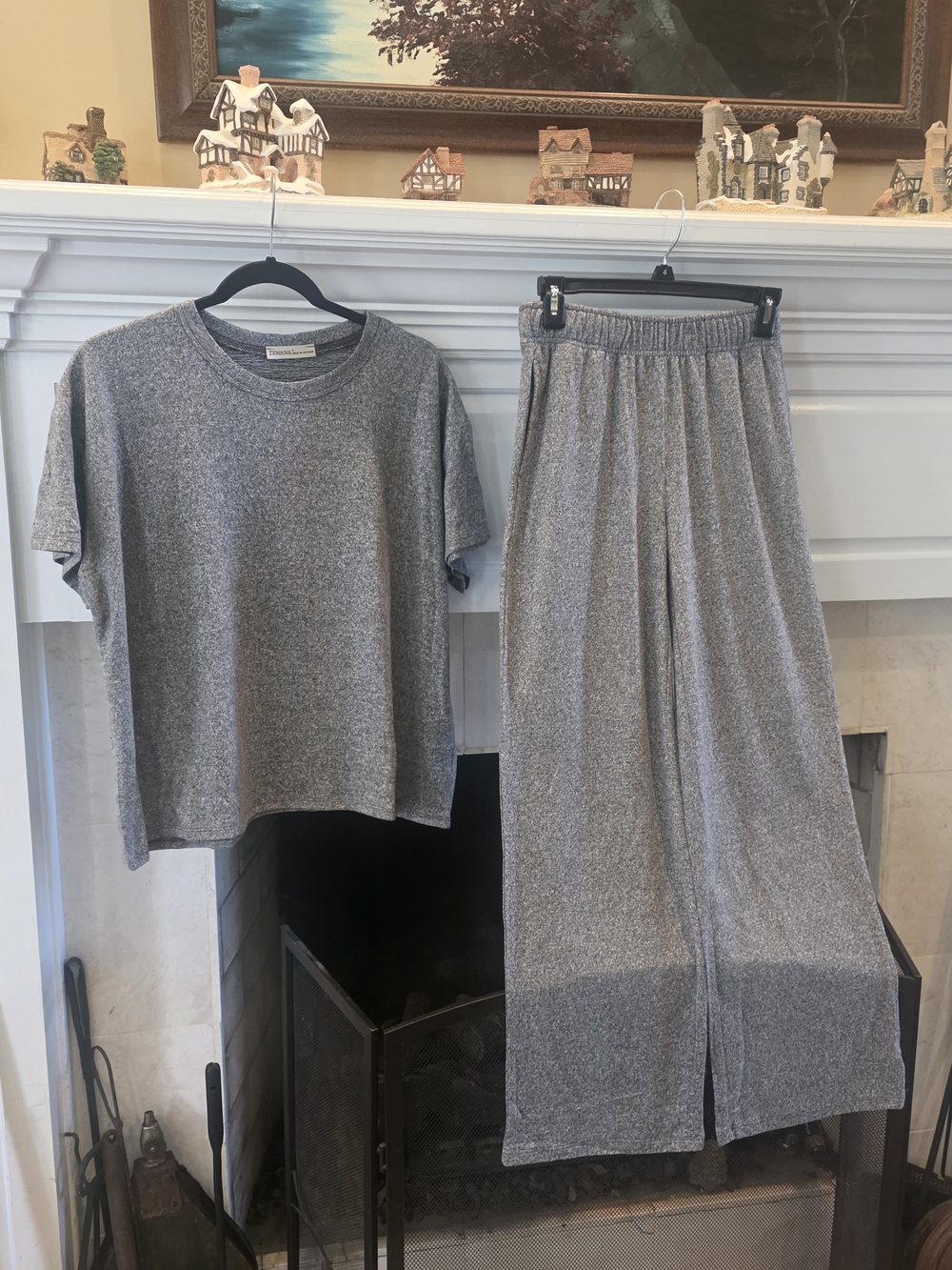 Zenana Outfitters Heather Gray Wide Leg Lounge Set